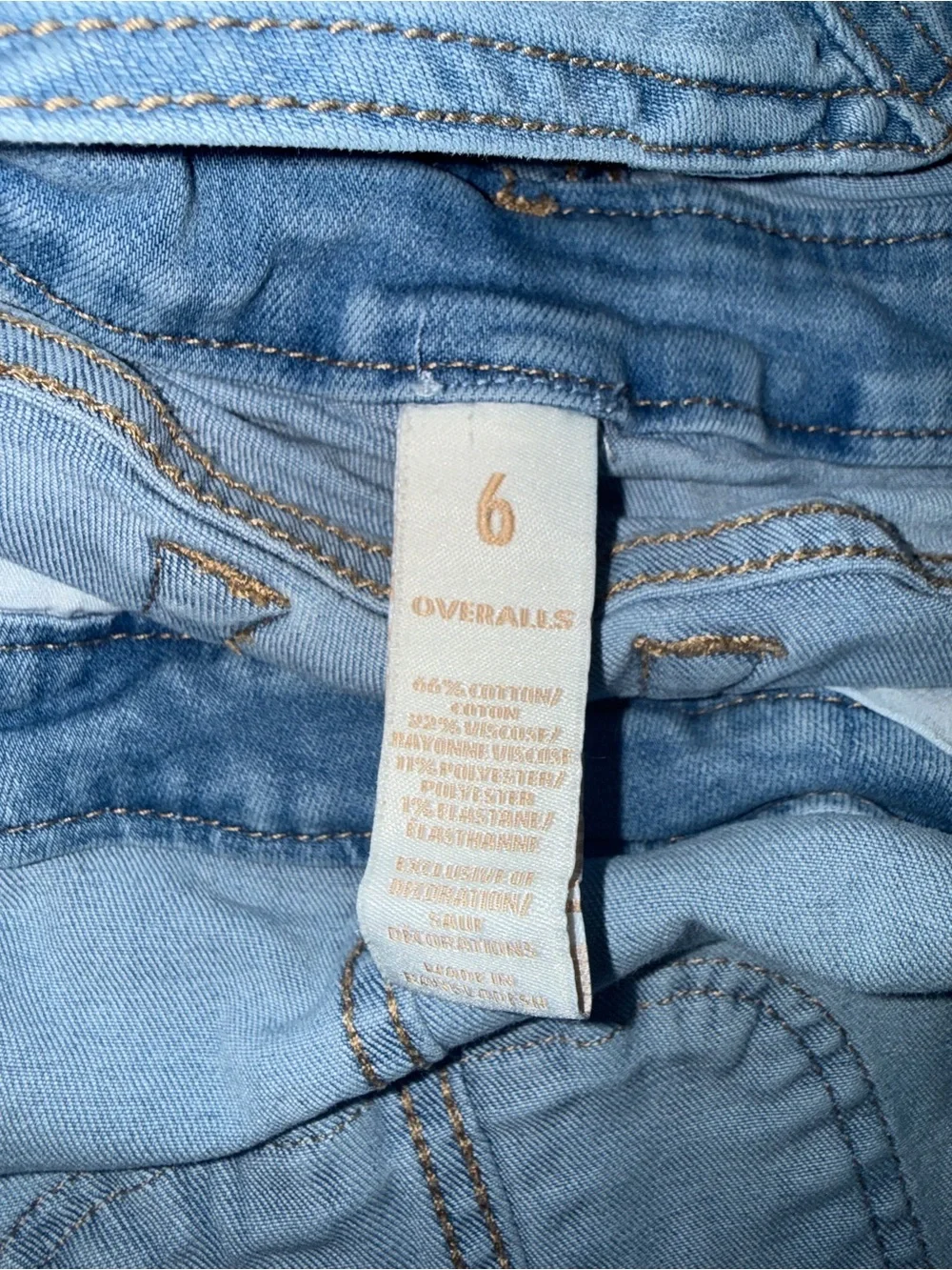 Justice Light Blue Denim Overalls with White Lace Appliqué